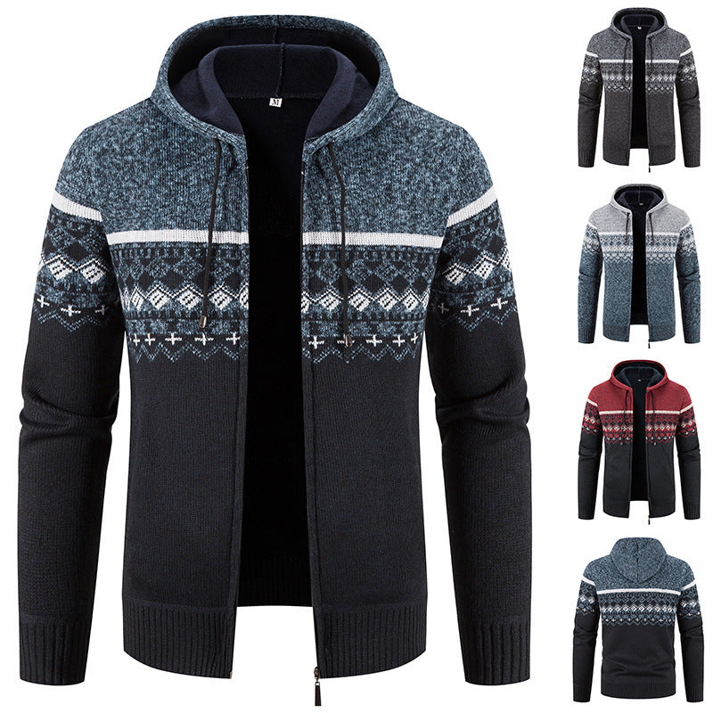 Men's non-padded knitted zip jacket in Norwegian style with hood and thermofleece Mune Fashion