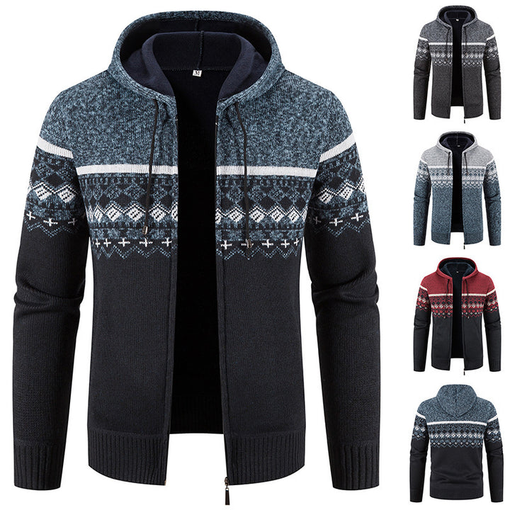 Men's non-padded knitted zip jacket in Norwegian style with hood and thermofleece Mune Fashion