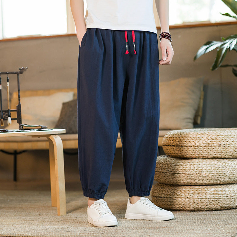 Men's loose harem pants with elastic waistband and decorative drawstring Mune Fashion