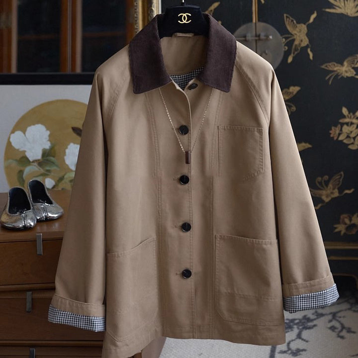 Men's chore jacket with cord collar, raglan sleeves, and patch pockets Mune Fashion