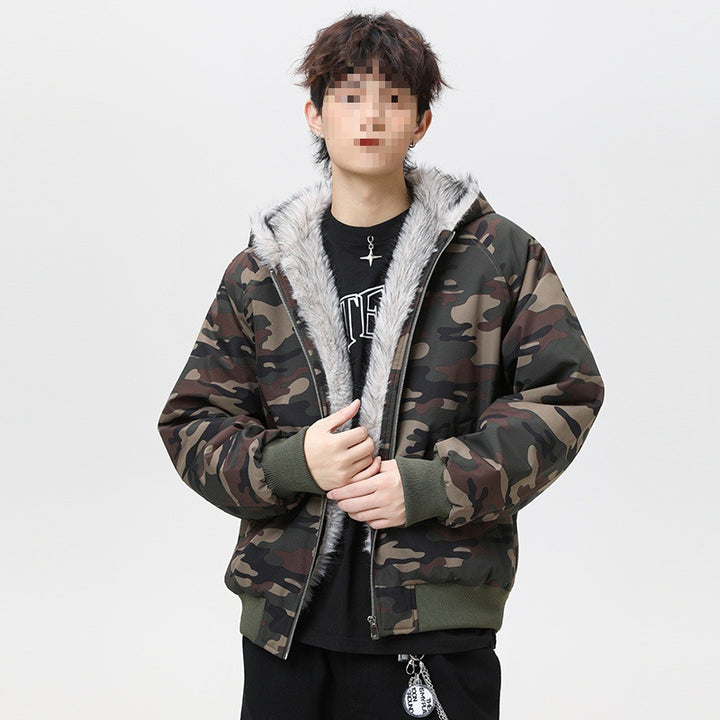 Men's quilted hooded bomber jacket in oversized look with contrasting faux fur lining Mune Fashion