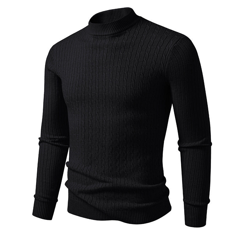 Men's body-hugging fine knit pullover with high collar and cable pattern Mune Fashion