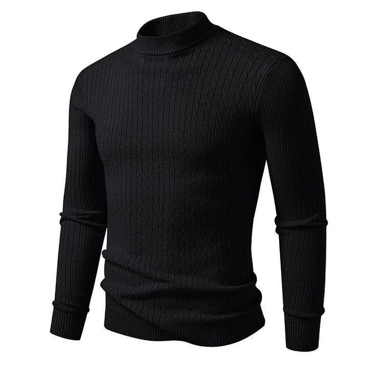 Men's body-hugging fine knit pullover with high collar and cable pattern Mune Fashion