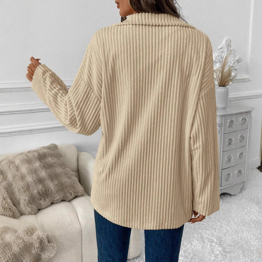 Women Elegant Ribbed Cardigan