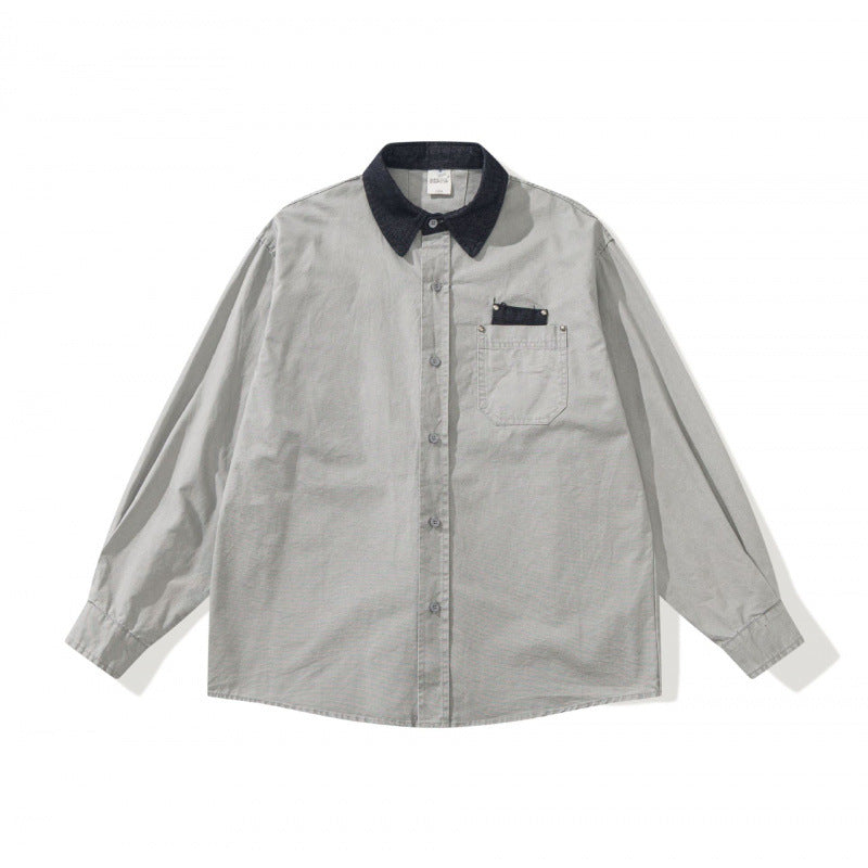 Men's Oversized Shirt Jacket with Cord Collar, Chest Pocket and Stud Detail Mune Fashion