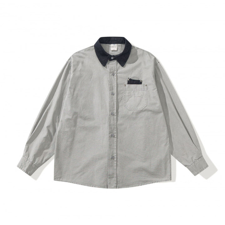 Men's Oversized Shirt Jacket with Cord Collar, Chest Pocket and Stud Detail Mune Fashion