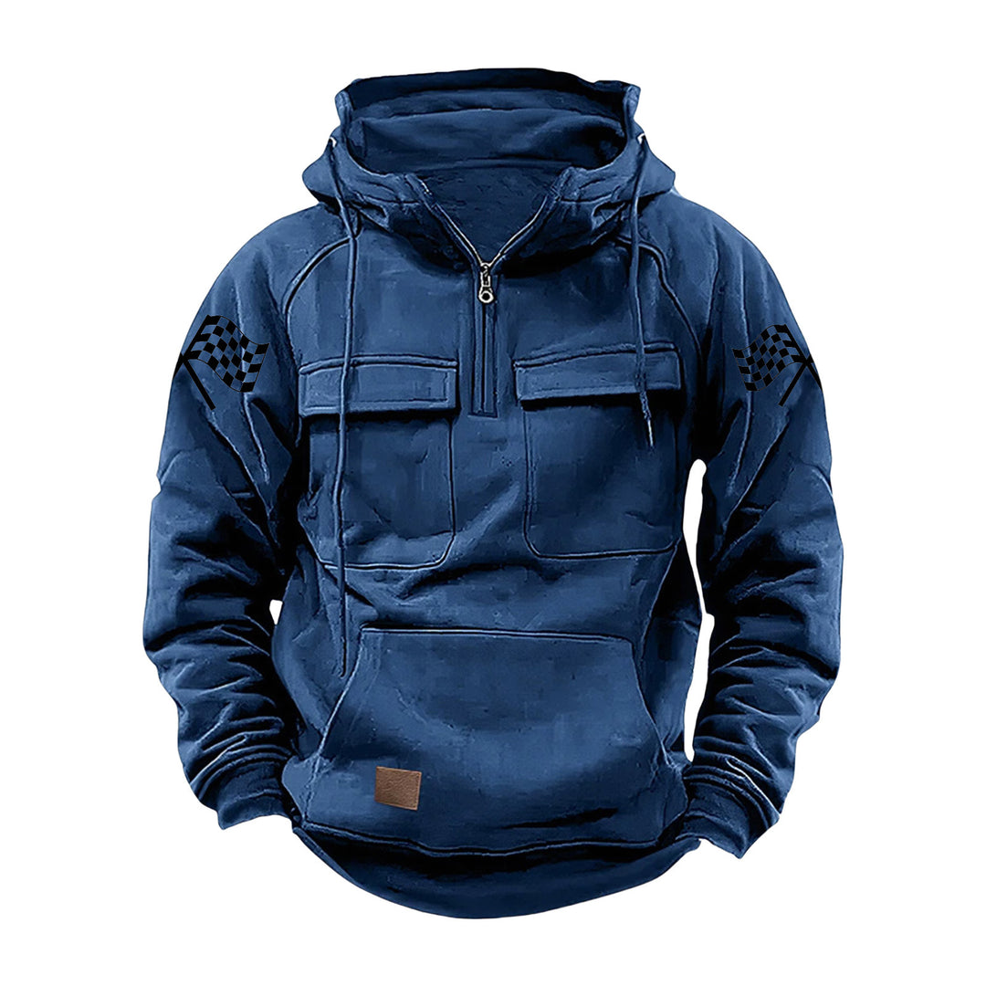 Men's hooded sweatshirt with half zip, cargo chest pockets and kangaroo pocket Mune Fashion