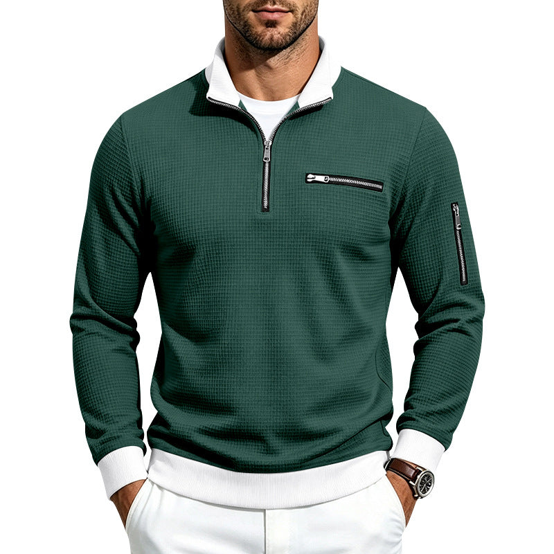 Men's waffle-knit turtleneck with contrast collar, zippered chest pocket and arm pocket Mune Fashion