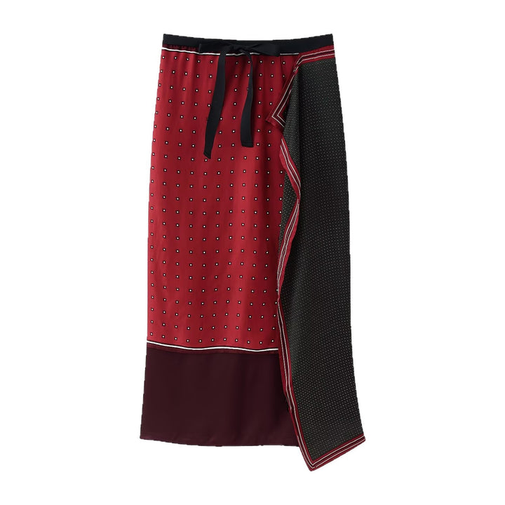Women's satin look wrap skirt with tie belt and mixed print Mune Fashion