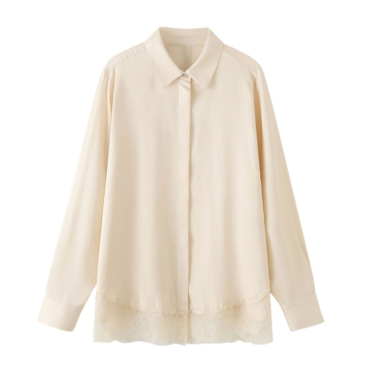 Women's Oversize blouse with concealed button placket and lace finish Mune Fashion
