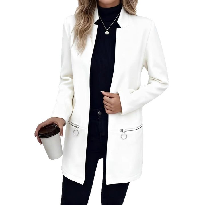 Women’s box coat with herringbone structure, slim stand-up collar and decorative zip pockets Drune
