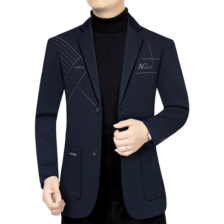 Men's Modern Textured Blazer half-lined with quilted thermo lining and chest embroidery Mune Fashion