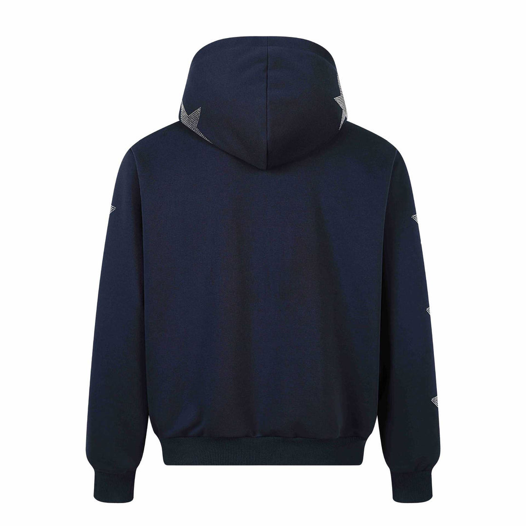 Women's hooded jacket with rhinestone star appliqués and full-length zipper Mune Fashion