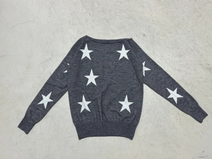 Women Off-Shoulder Oversized Knit Sweater with Star Pattern and Ribbed Hem Mune Fashion