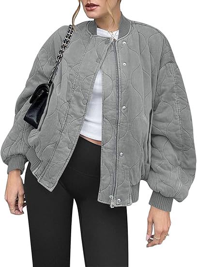 Women Padded Oversized Quilted Bomber Jacket with Ribbed Cuffs and Decorative Stitching Mune Fashion