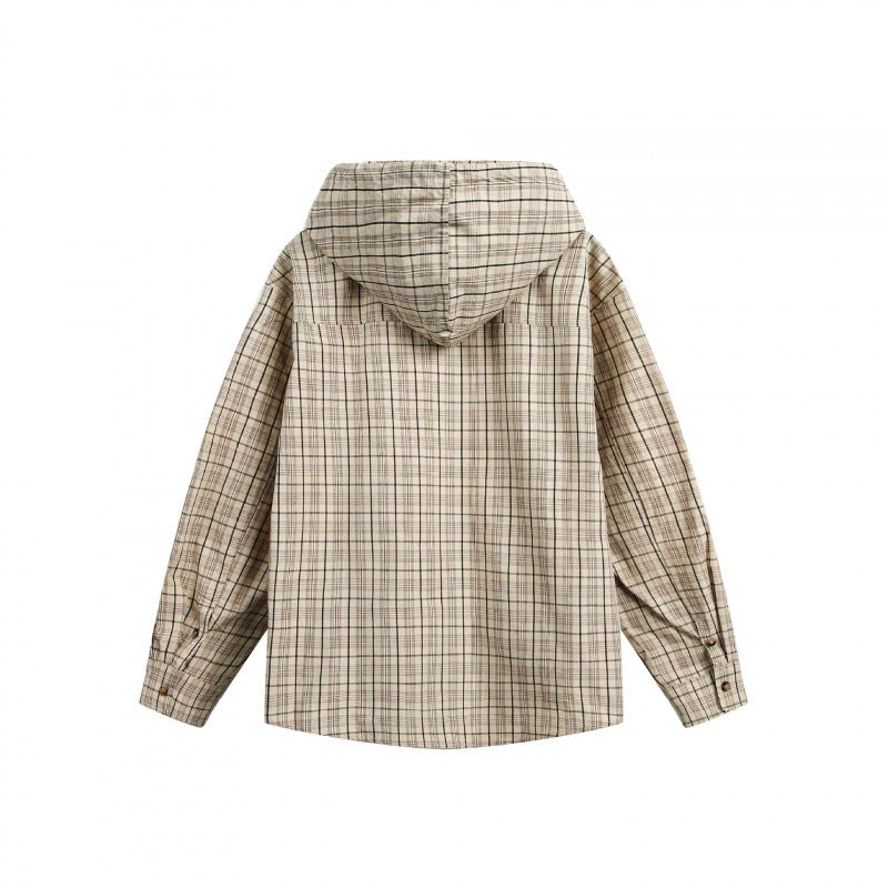 Unisex wide checkered hooded shirt jacket made of cotton flannel with patch breast pocket Mune Fashion