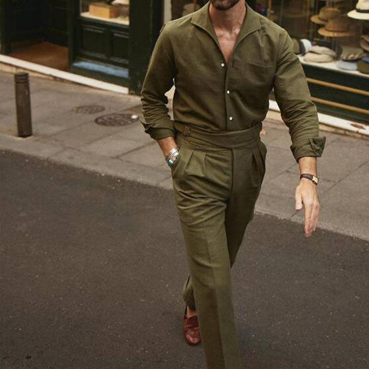 Men's Lightweight Linen Blend Shirt with Open Camp Collar, Patch Pockets and Button Cuffs Mune Fashion