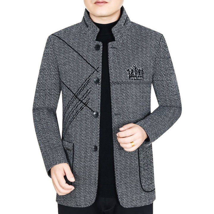 Men's Stand Collar Coat made of textured wool blend with slim silhouette Mune Fashion