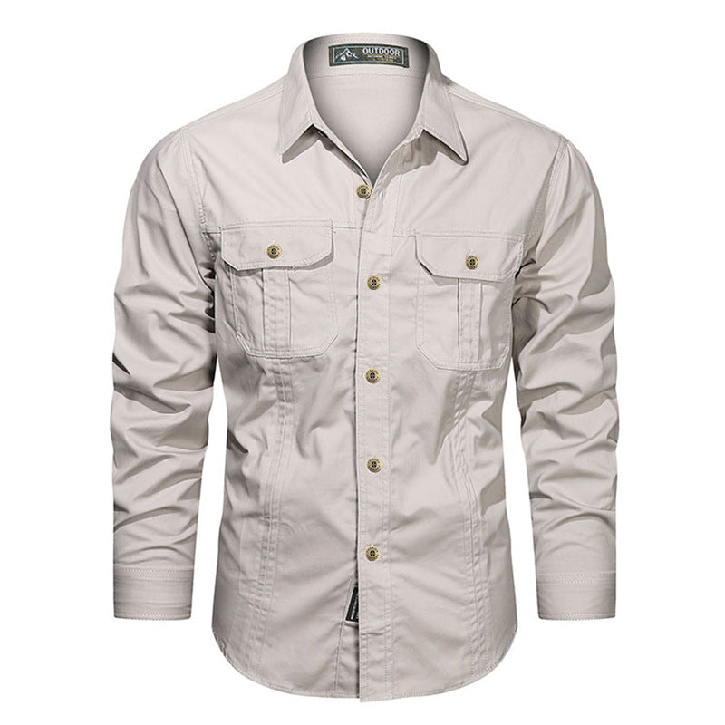 Men's long-sleeved cotton shirt with chest pockets and fitted cut Mune Fashion