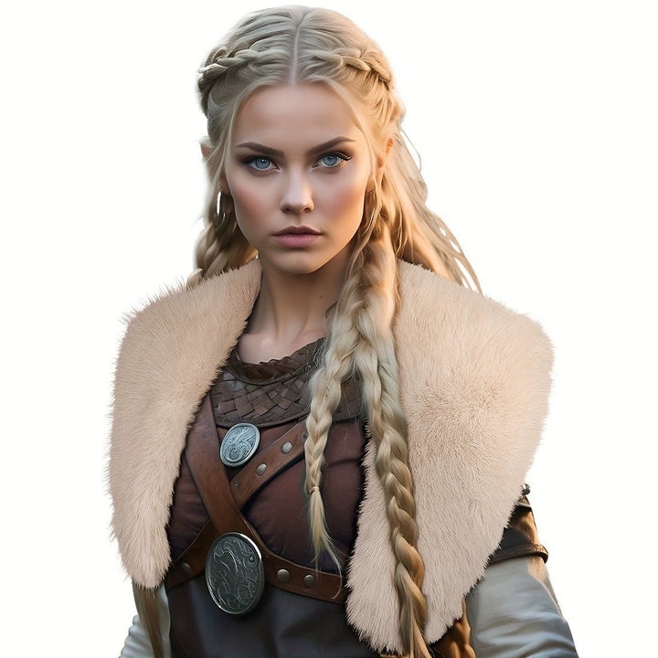 Women's shoulder collar made of faux fur with leather straps and metal fittings Mune Fashion