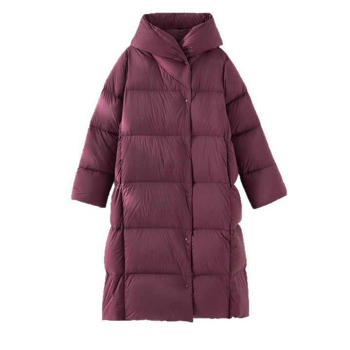 Women's Extra-long padded quilted coat with hood, thermo filling and two-way zipper Mune Fashion