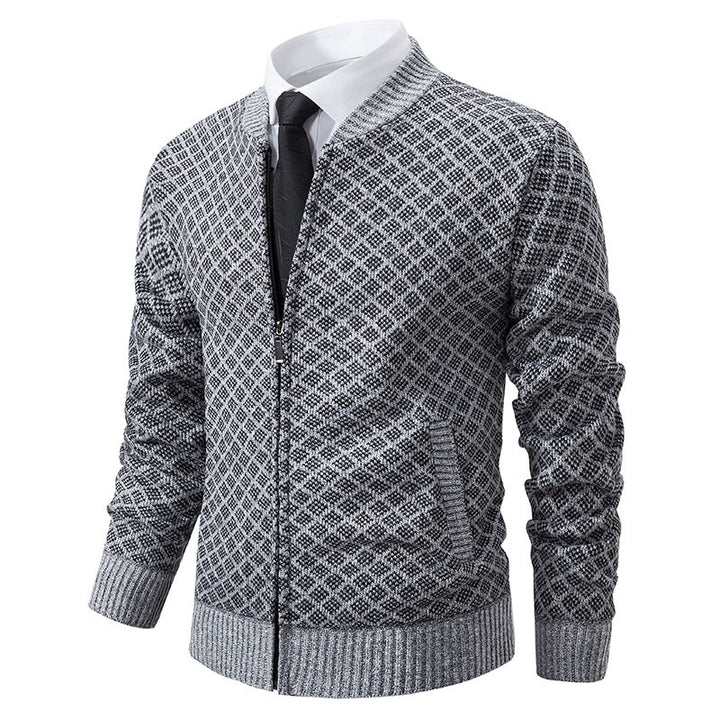 Men's knitted zip jacket with fine jacquard pattern, full zip and ribbed hem Mune Fashion