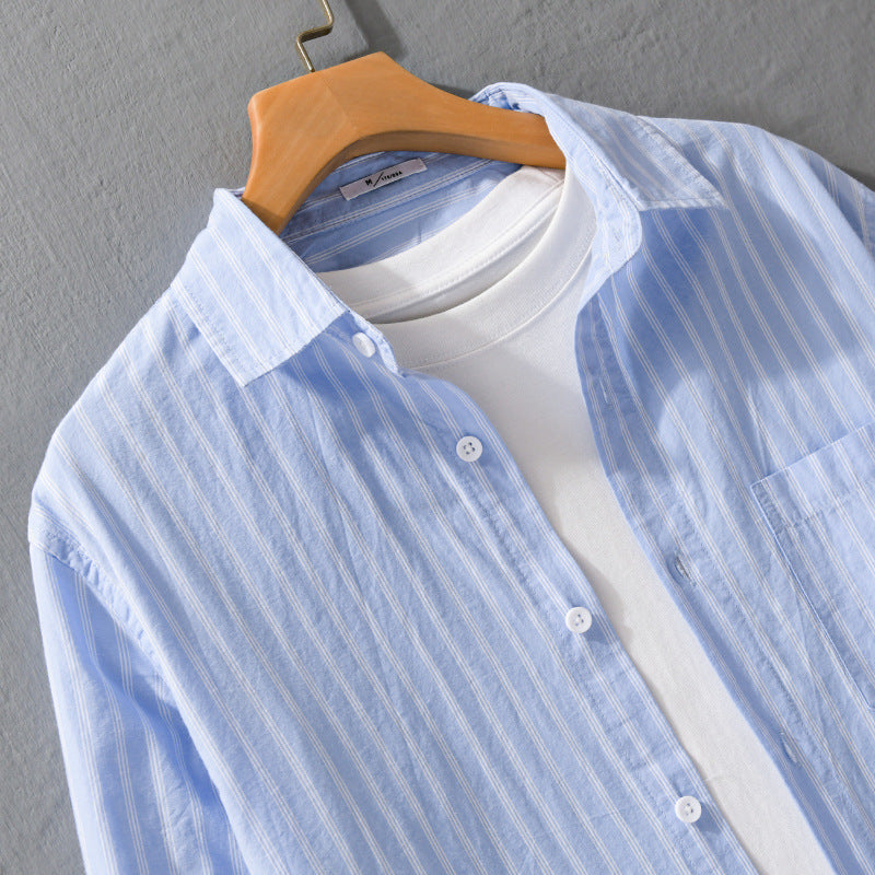 Men's lightweight striped cotton-linen summer shirt in relaxed look with chest pocket Mune Fashion