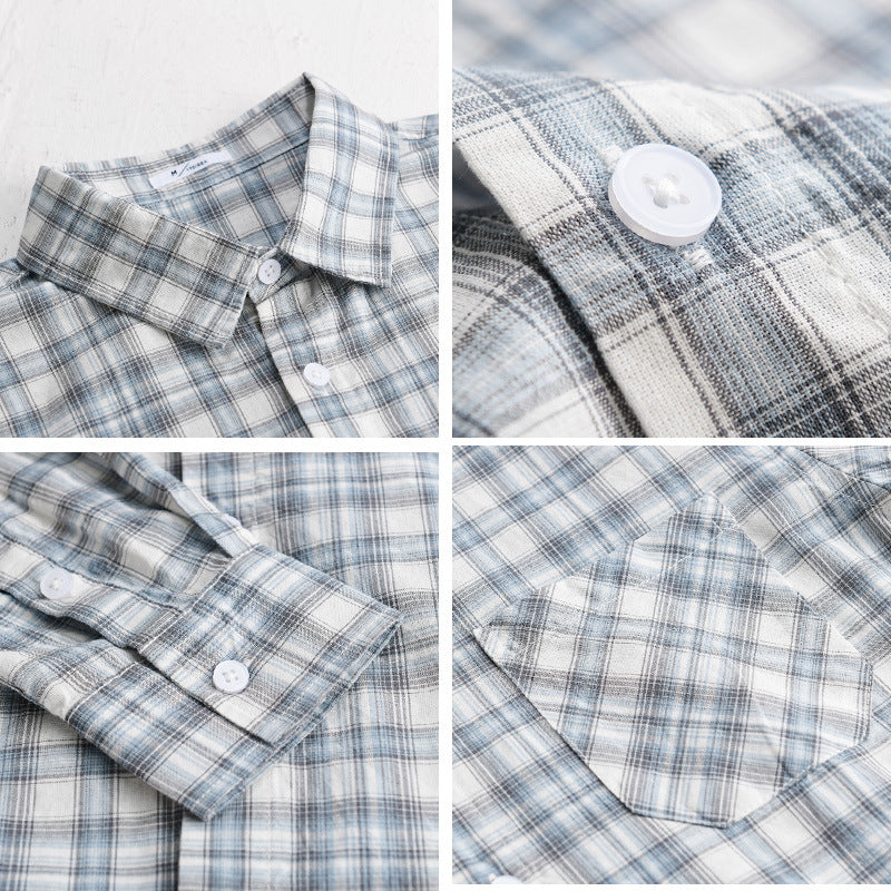 Men's Loose Check Layering Shirt made of lightweight cotton blend with diagonal patterned patch pocket Mune Fashion