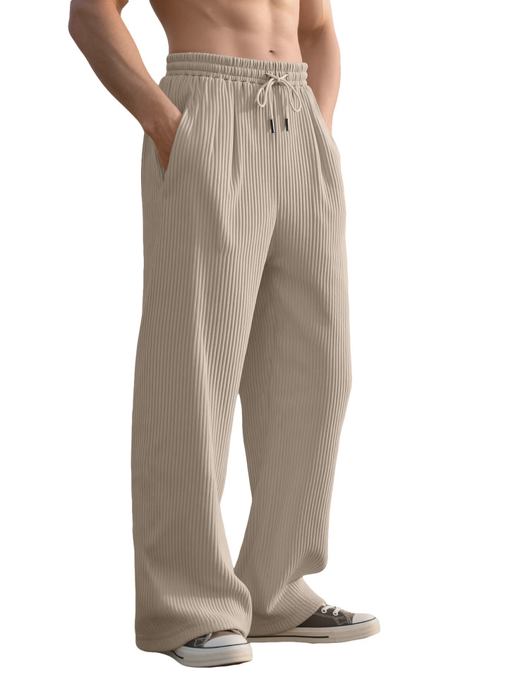 Men's straight cut corduroy velour pants with drawstring waistband, metal drawstring ends, and deep side pockets Mune Fashion