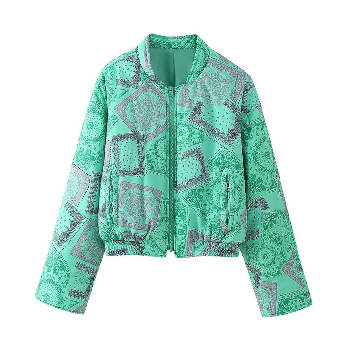 Women's cropped bomber jacket with bandana pattern and elastic hem Mune Fashion