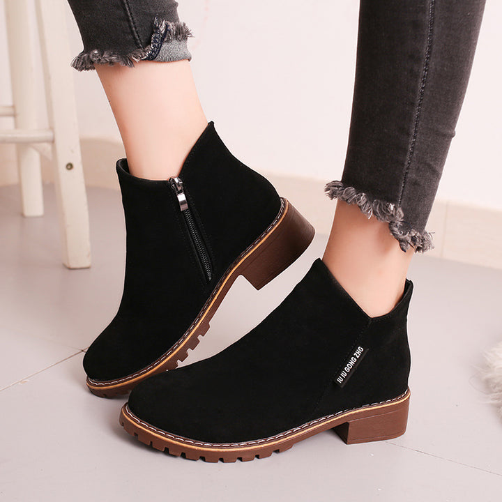 Women's ankle-high faux suede ankle boot with sturdy tractor sole and comfort heel Mune Fashion