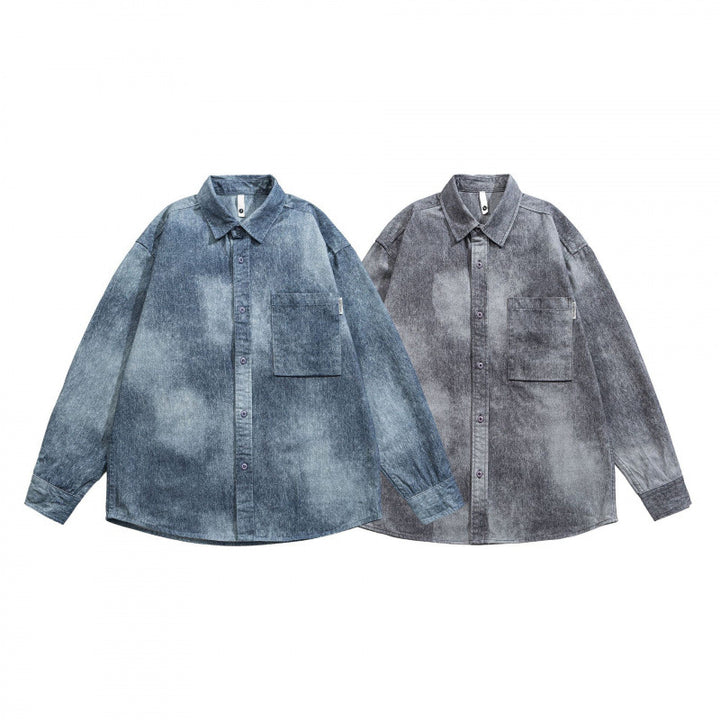 Unisex Oversize Cotton Shirt with Washed Effect and Patch Chest Pocket Mune Fashion