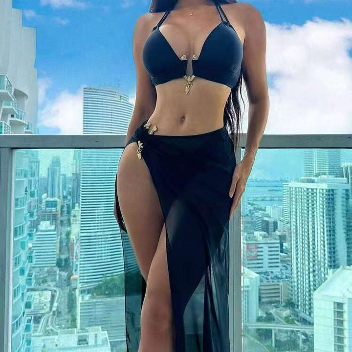 Women's bikini set with stylish wrap skirt and sophisticated halterneck Mune Fashion