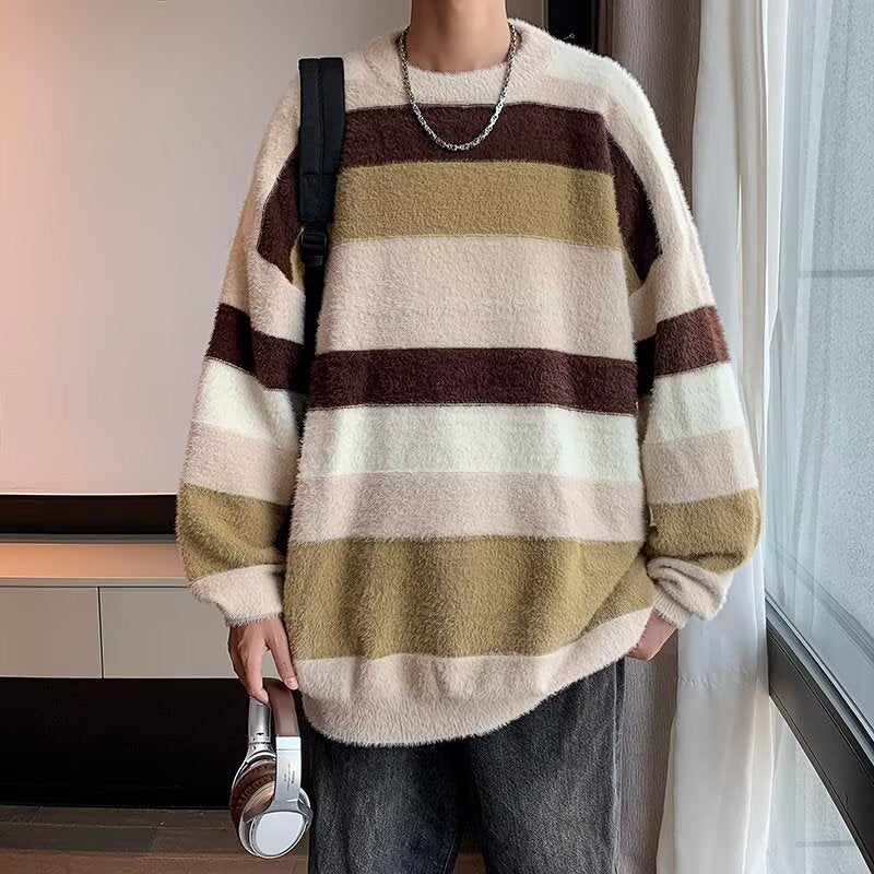 Unisex Soft Chunky Knit Sweater with Stripes Mune Fashion