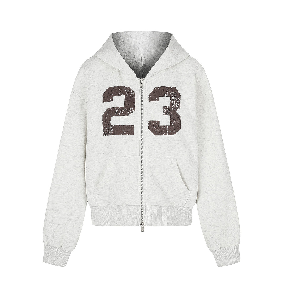 Women’s Zip Hoodie in Boxy Cut with Kangaroo Pocket and Number Print Mune Fashion