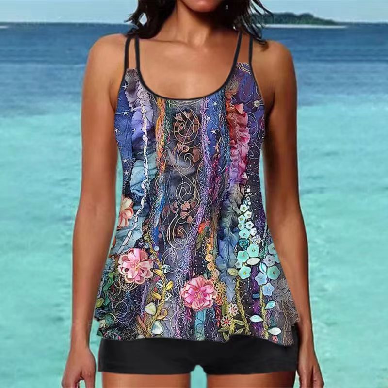 Women's tankini top with floral design and back clasp Mune Fashion