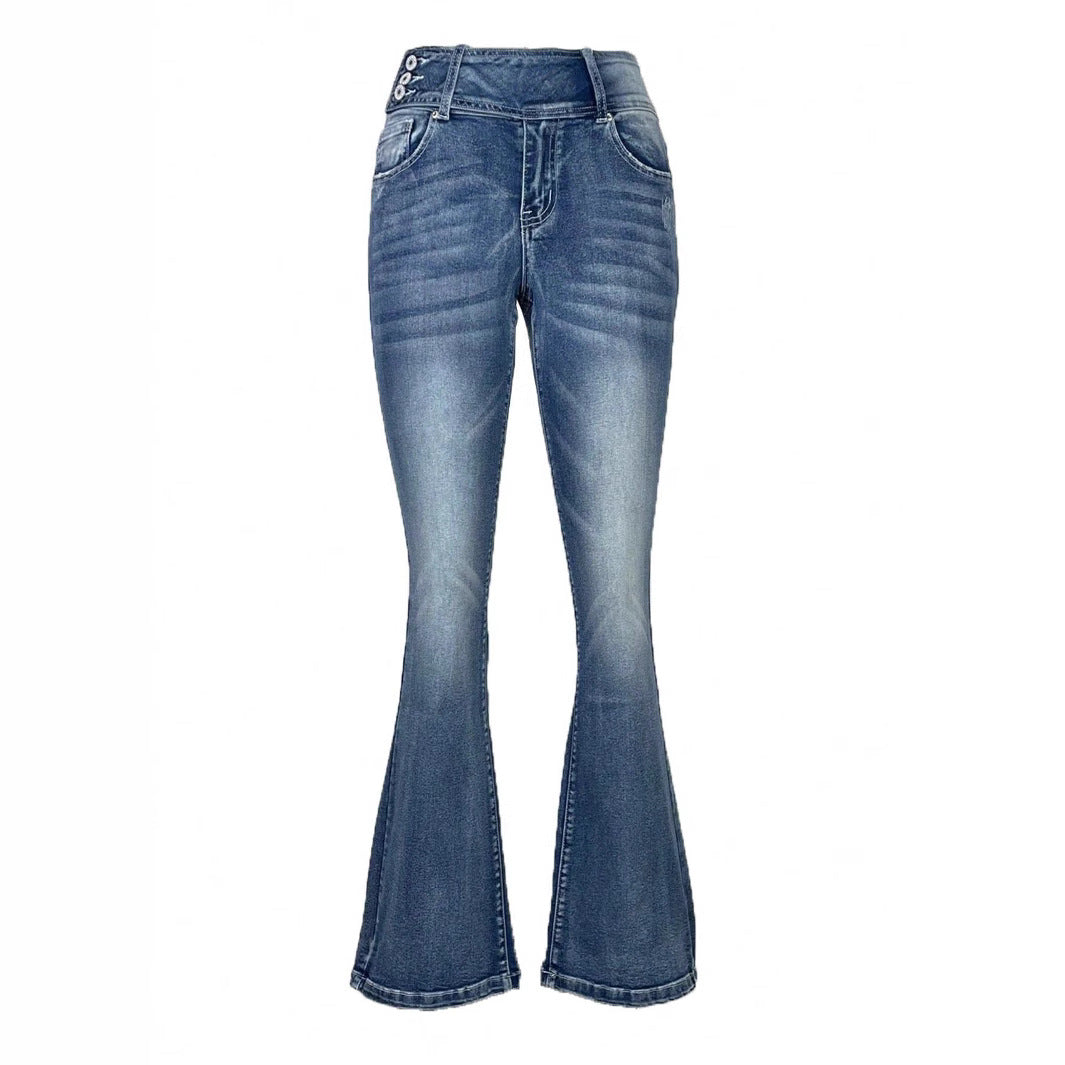 Ladies high-waisted flared jeans with side decorative seam and sculpting stretch waistband Mune Fashion