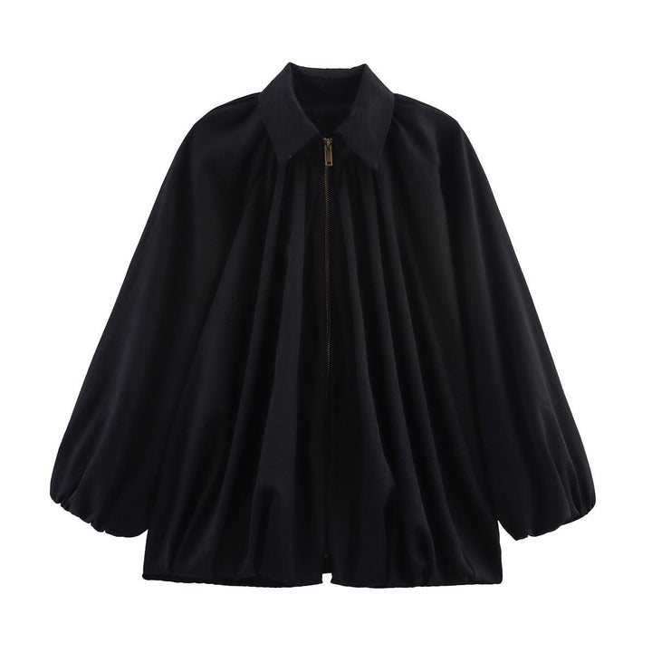 Women's Oversized Shirt Blouse with Zipper, Ruffles and Balloon Sleeves Mune Fashion