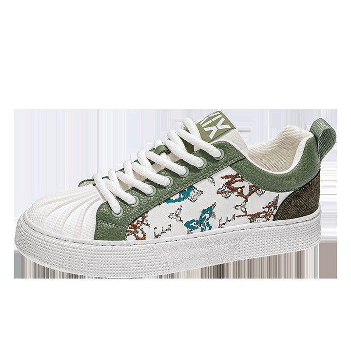 Women’s Low-Top Sneaker with Embroidered Butterfly Pattern and Structured Toe Cap Mune Fashion