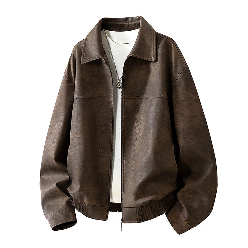 Men's Oversized Velour-Look Transitional Blouson with Shirt Collar, Zipper & Elastic Hem