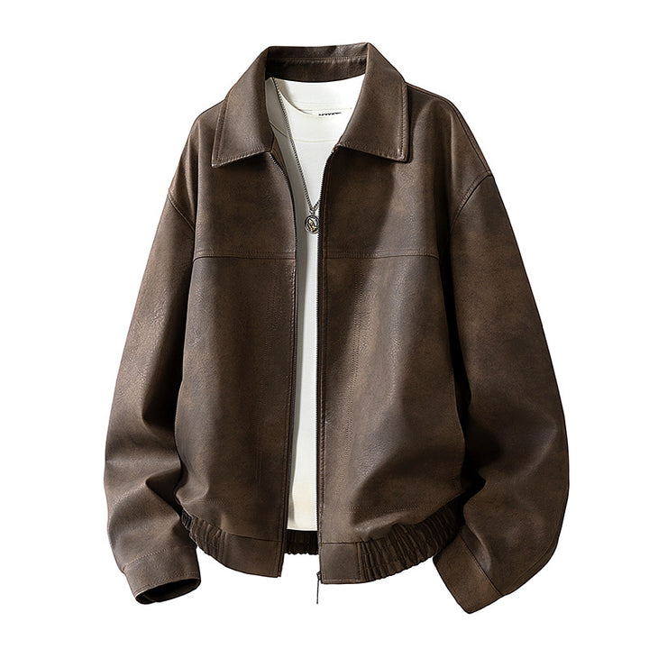 Men's Oversized Velour-Look Transitional Blouson with Shirt Collar, Zipper & Elastic Hem
