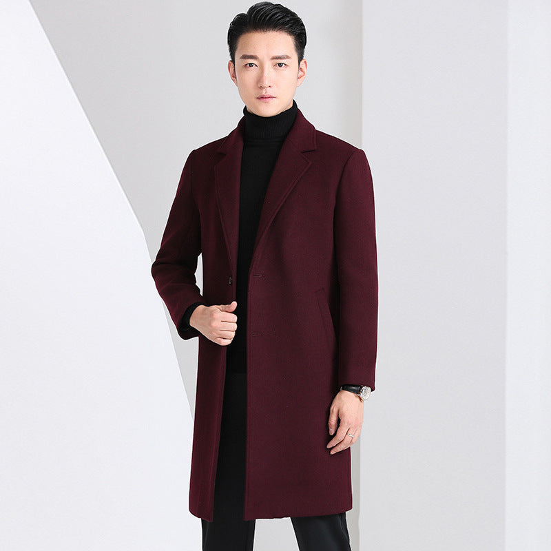 Men's Elegant Wool Coat with Classic Cut and Practical Pockets Mune