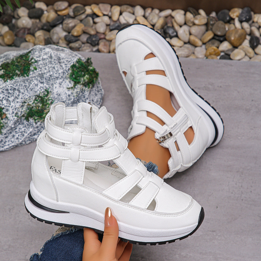 Damen Plateau-Slipper mit Klettverschluss und Cut-Out-Design Mune Fashion