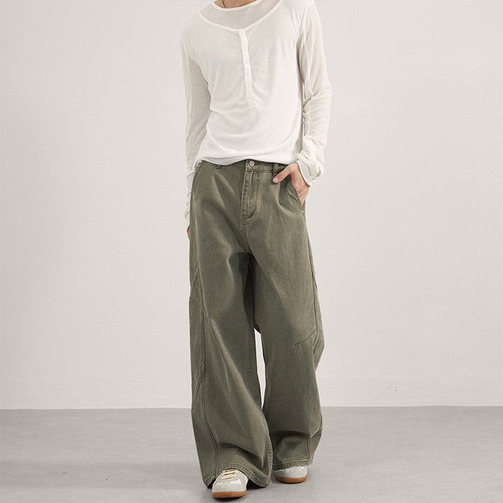 Men's Wide Canvas Pants with Wide Leg and Utility Seams Mune Fashion
