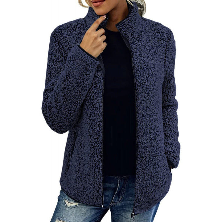 Women's Plush Fleece Jacket with High Collar and Side Pockets Mune
