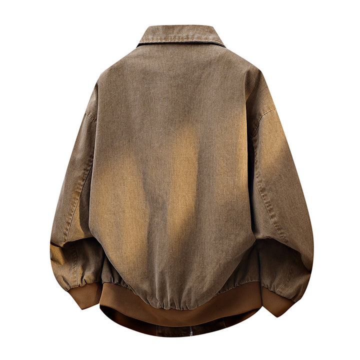 Men's oversized casual bomber jacket made of cotton blend with zipper, stand collar, and elastic cuffs Mune Fashion