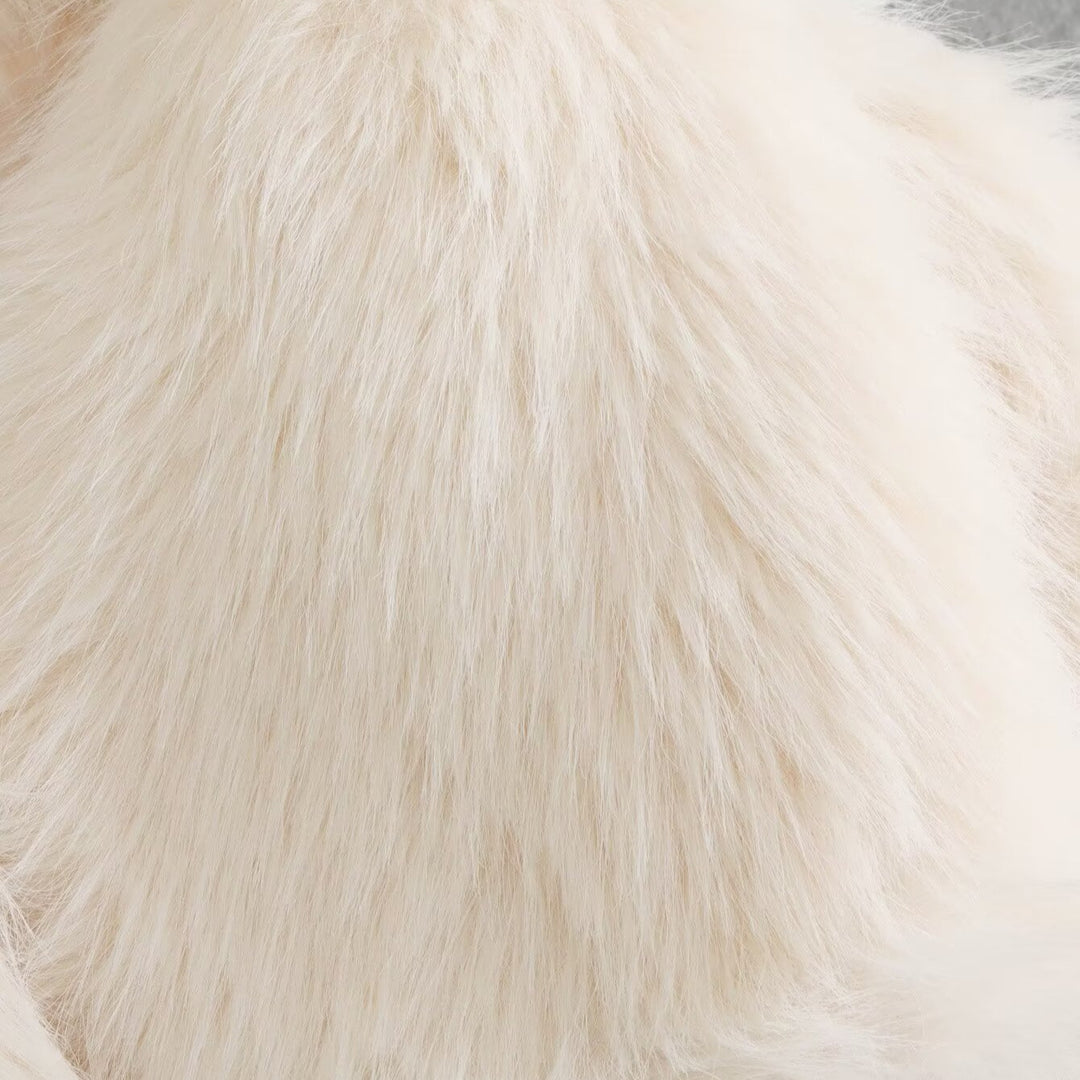 Women's Short Faux Fur Jacket with Wide Shawl Collar Mune Fashion