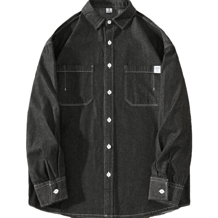 Men's Oversized Denim Shirt Jacket with Chest Pockets and Button-Down Collar Mune Fashion