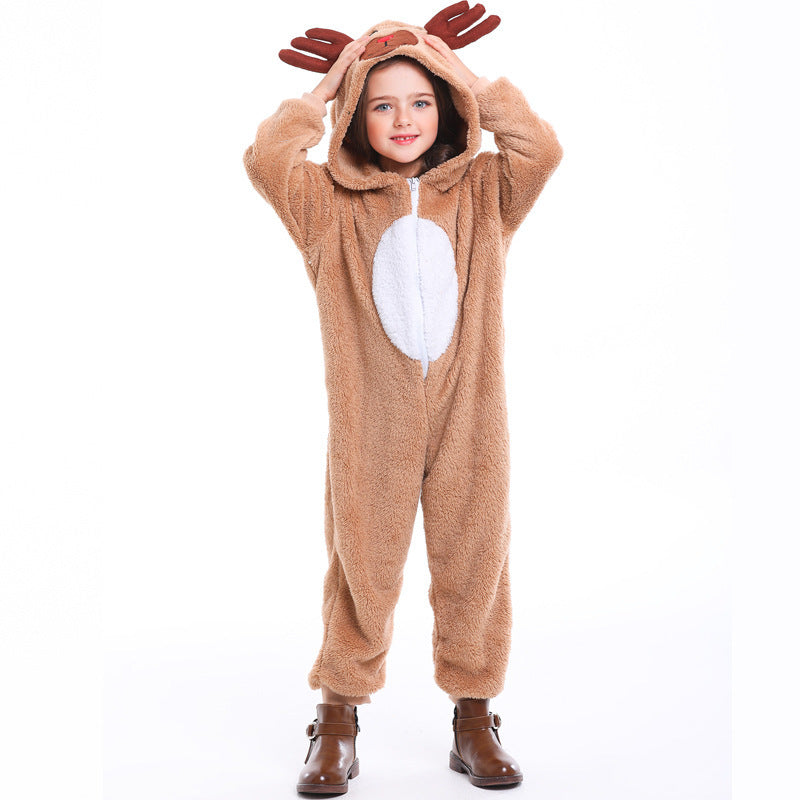 Girls Plush Reindeer Overall with Hood and Ears Mune Fashion