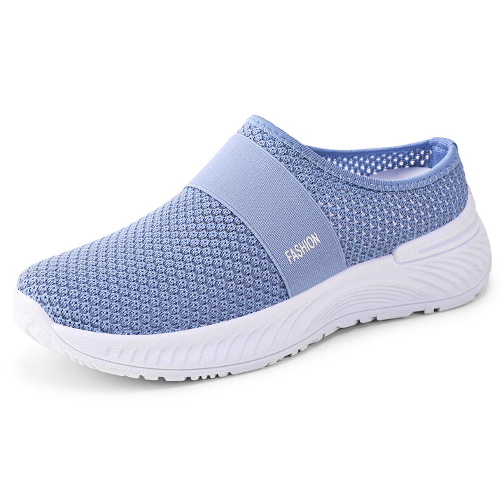 Women's breathable knit slippers with elastic mid-strap and shock-absorbing wave sole Mune Fashion